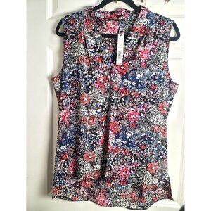 Tahari Floral Sleeveless Blouse Women's XL Multicolor V-Neck